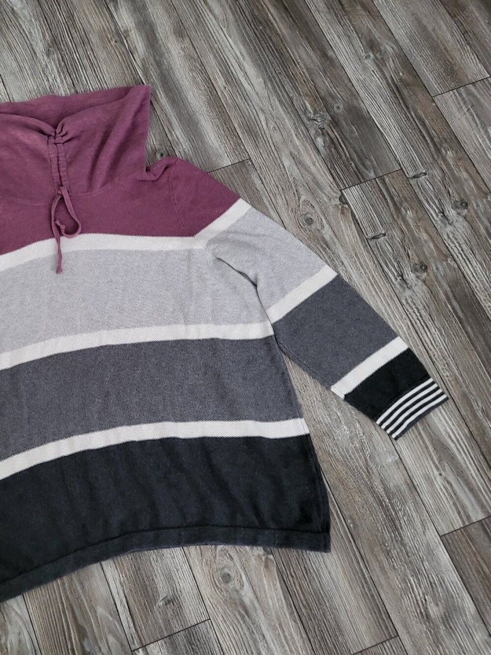 Colorblock Ruched Cowl Neck Striped Knit Sweater 2X - Picture 7 of 11